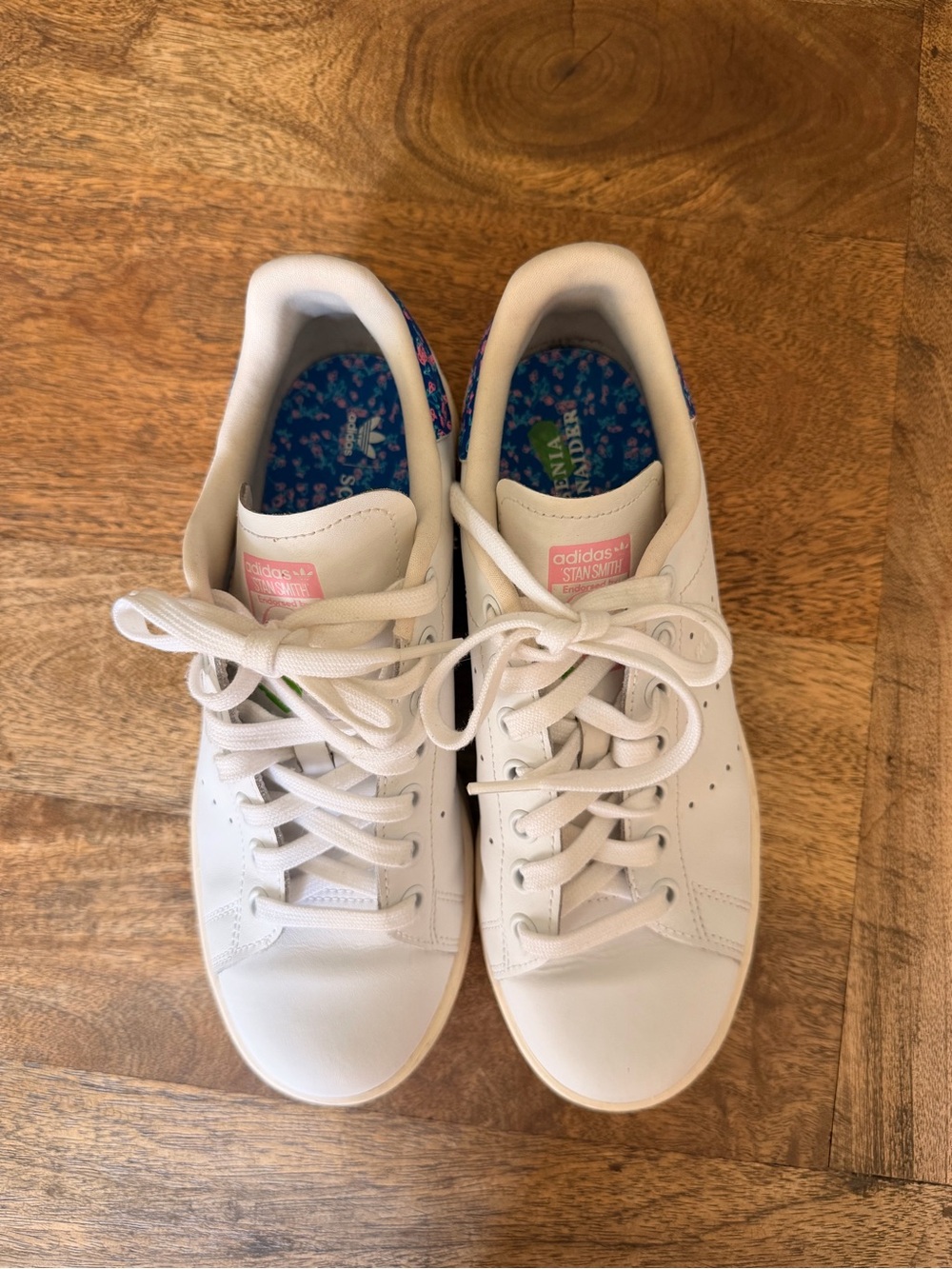 Adidas x Stan Smith White Leather Sneakers with Floral Lining